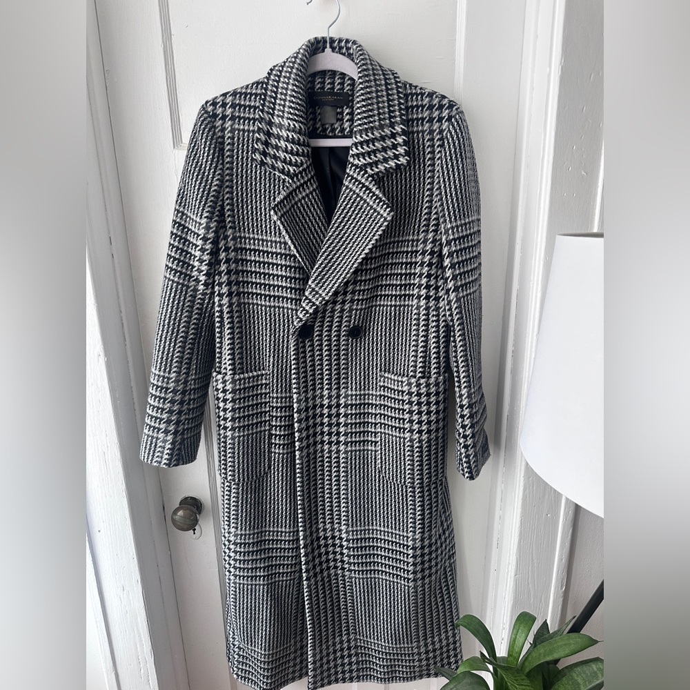 Donna Karan New York Plaid Double Breasted Long Coat
